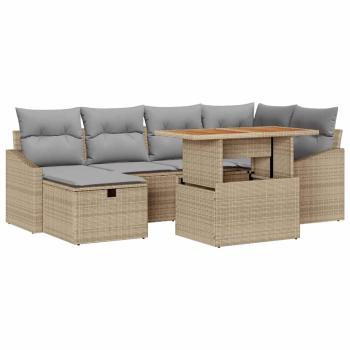 7-teiliges Garten-Sofa-Set mit Kissen Beige Poly Rattan