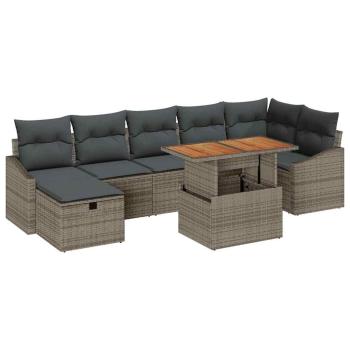 ARDEBO.de - 8-teilige Garten Sofa Set mit Kissen Grau Poly Rattan