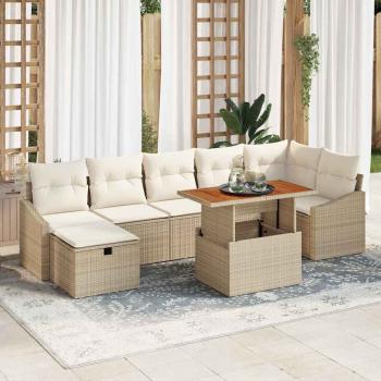 ARDEBO.de - 8-teiliges Garten Sofa Set mit Kissen Beige Poly Rattan
