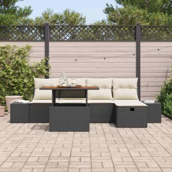 ARDEBO.de - 6-teiliges Garten-Sofa-Set mit Kissen Schwarzes Poly-Rattan