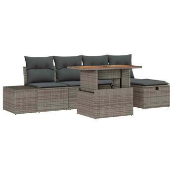 6-teiliges Garten Sofa Set mit Kissen Graues Poly Rattan