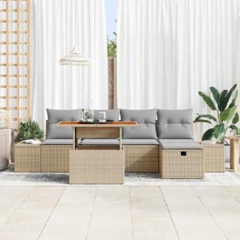 6-teiliges Garten Sofa Set mit Kissen Beige Rattan