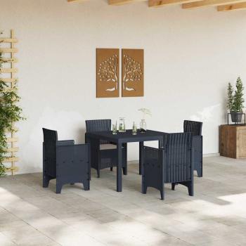 5-teiliges Garten Essgruppe mit Kissen Anthrazit Poly Rattan