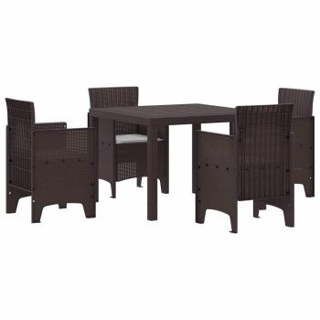 5-teiliges Garten-Dining-Set mit Kissen Braun Poly Rattan
