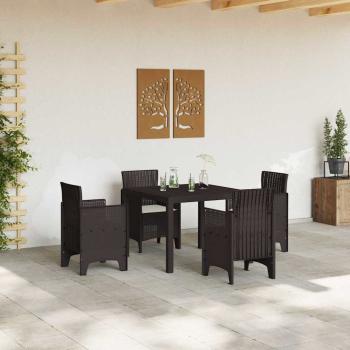 5-teiliges Garten Esstisch Set mit Kissen Brauner Poly Rattan