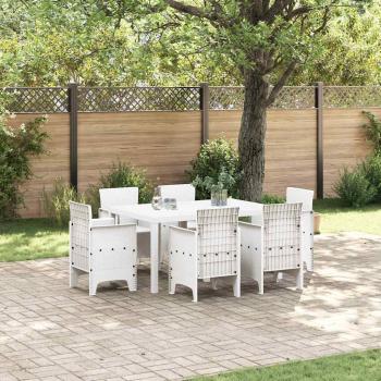 ARDEBO.de - 7-teiliges Garten Esszimmer Set Weiß Poly-Rattan