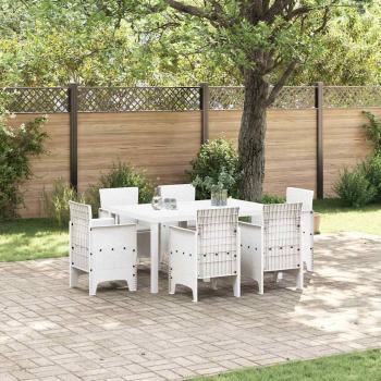 ARDEBO.de - 7-teiliges Garten-Ess Set mit Kissen Weiß Poly-Rattan