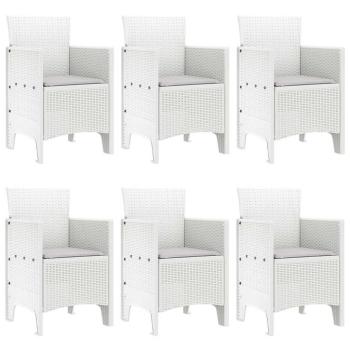 7-teiliges Garten-Ess Set mit Kissen Weiß Poly-Rattan