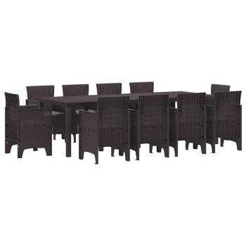 11-teiliges Garten Essgruppe mit Kissen Braun Poly Rattan