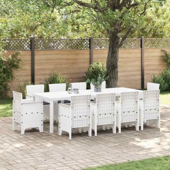 ARDEBO.de - 11-teiliges Garten Essgruppe mit Kissen Weiß Poly-Rattan