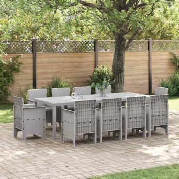 ARDEBO.de - 11-teiliges Garten Esstisch Set mit Kissen Hellgrau Poly-Rattan