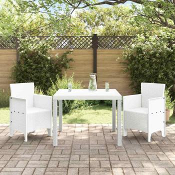 3-teiliges Garten Esstisch Set Weiß Poly Rattan