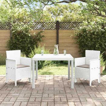 3-teiliges Garten Essset mit Kissen Weiß Poly Rattan