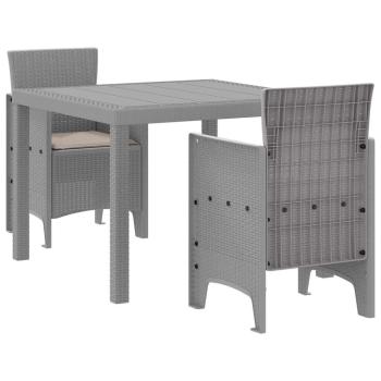 3-teilige Garten Essgruppe mit Kissen Helles Grau Poly-Rattan