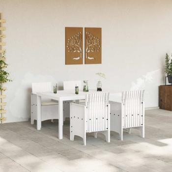 5-teiliges Garten-Essset mit Kissen Weiß Poly-Rattan