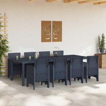 9-teiliges Garten Essset Anthrazit Poly-Rattan