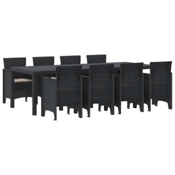 9-teiliges Garten-Ess-Set mit Kissen Anthrazit Poly-Rattan