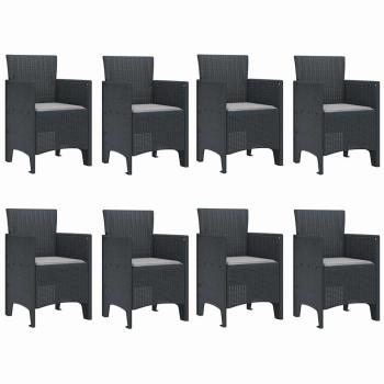 9-teiliges Garten Essset mit Kissen Anthrazit Poly Rattan