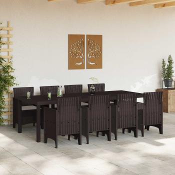 9-teiliges Garten Essset mit Kissen Braun Poly-Rattan