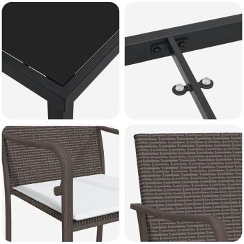 3-teiliges Essset für draußen mit Kissen - Brauner Rattan