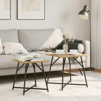 ARDEBO.de - Beistelltisch 2er Set aus Massivholz Eiche mit Holzwerkstoff und Metall