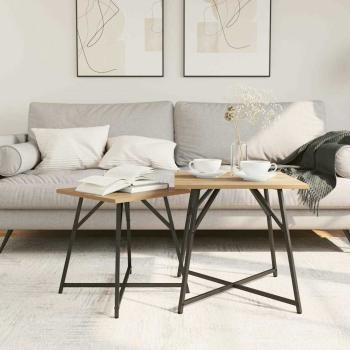 Beistelltisch 2er Set aus Massivholz Eiche mit Holzwerkstoff und Metall