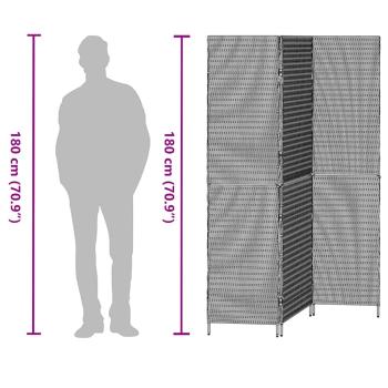 Raumteiler 3 Panels Faltbar Grau 147x180 cm Poly Rattan