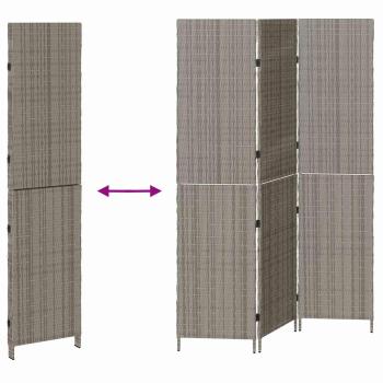 Raumteiler 3 Panels Faltbar Grau 147x180 cm Poly Rattan