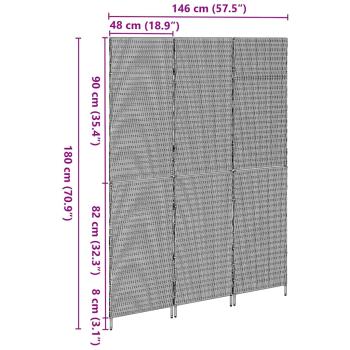 Raumteiler 3 Panels Faltbar Grau 147x180 cm Poly Rattan
