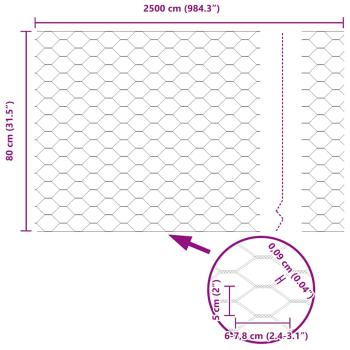 Hexagonzaun Grau 0.8x25 m Stahl