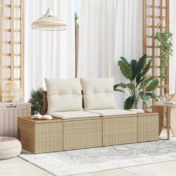 ARDEBO.de - 2-Sitzer Garten-Sofa mit Kissen Beige Poly Rattan