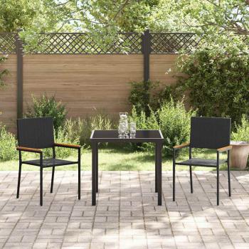 Stapelbare Gartenstühle mit Kissen - 2-Teiliges Set in Schwarz Poly Rattan