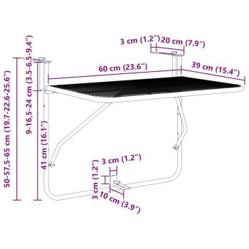 Faltbarer Hängender Balkontisch - Mintgrün, 60x40 cm, Stahl