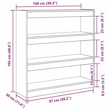 Bücherregal/Raumteiler in handwerklicher Eiche - 100x30x103cm, aus Holzwerkstoff