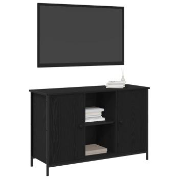 Fernsehcabinet Schwarzes Eichenholz 101x35x65 cm Holzwerkstoff und Stahl