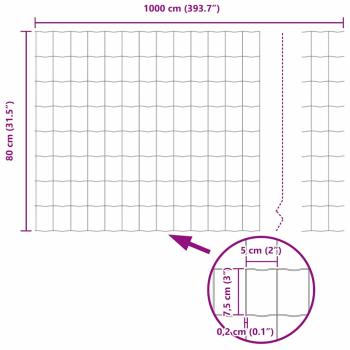 Euro Zaun mit 5 U-Pfosten Grau 0,8x10 m Stahl