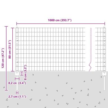 Euro Zaun mit 5 U-Pfosten Grau 0,8x10 m Stahl