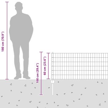 Euro Zaun mit 5 U Pfosten Grau 0.6x10 m Stahl