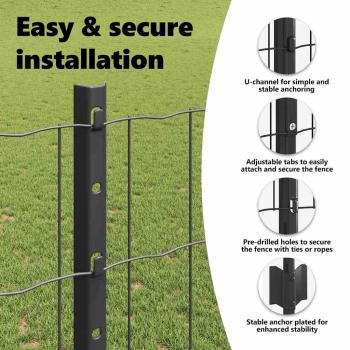 Euro Zaun mit 10 U-Posten Grau 1,2x10 m Stahl