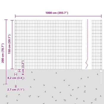 Euro Zaun mit 10 U-Pfosten Grau 1,5x10 m Stahl