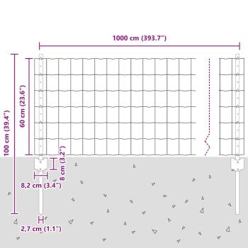 Euro Zaun mit 5 U-Posten Grau 0,6x10 m Stahl