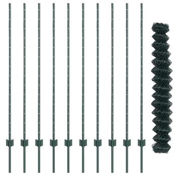 Kettenzaun mit 10 U-Pfosten Grün 1.4x10 m Stahl