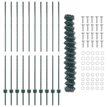 Kettengliedzaun mit 10 U-Pfosten Grün 1.6x10 m Stahl