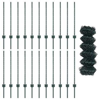 Kettenzaun mit 22 U-Pfosten Grün 0,8x25 m Stahl