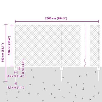 Kettenzaun mit 22 U-Pfosten Grün 1x25 m Stahl