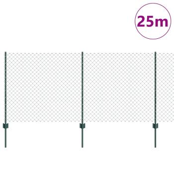 Kettenzaun mit 22 U-Pfosten Grün 1x25 m Stahl