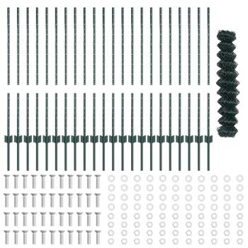 Kettenzaun mit 22 U-Pfosten Grün 1x25 m Stahl
