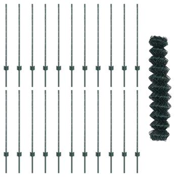 Kettenzaun mit 22 U-Pfosten Grün 1x25 m Stahl