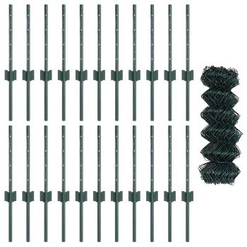 Drahtzaun mit 22 U-Posts Grün 0.4x25 m Stahl