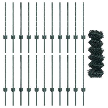 Drahtzaun mit 22 U-Pfosten Grün 0.6x25 m Stahl
